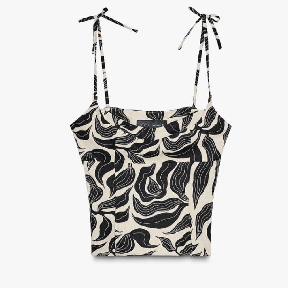 Zara Monochrome Abstract Print Top